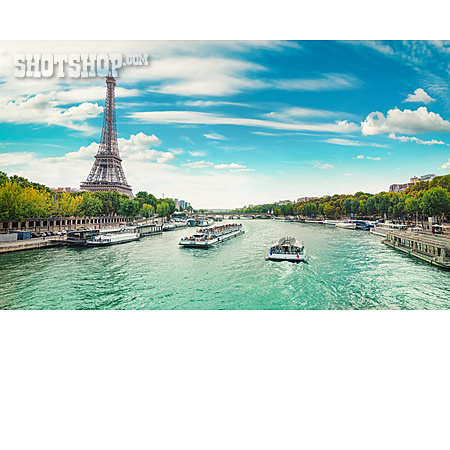 
                Seine, Paris, Eiffelturm, Ausflugsschiffe                   