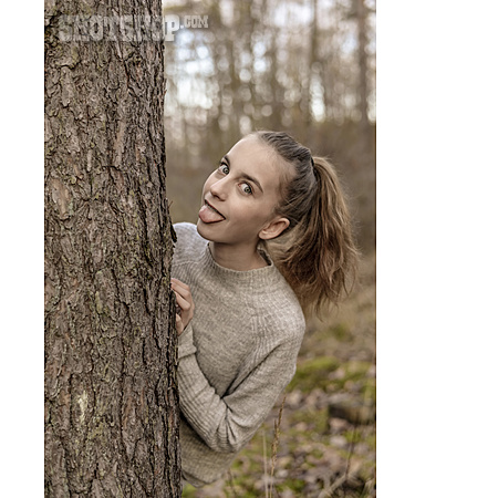 
                Girl, Forest, Sticking Out Tongue                   