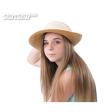 
                Teenager, Long Hair, Straw Hat                   