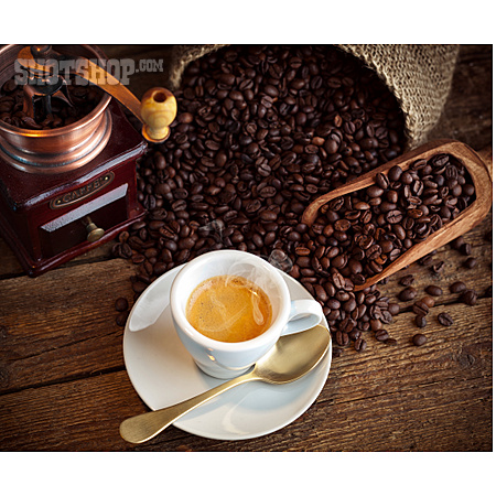 
                Kaffee, Espresso, Kaffeemühle, Kaffeebohne                   