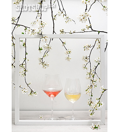 
                Wein, Rahmen, Weinglas, Baumblüte                   