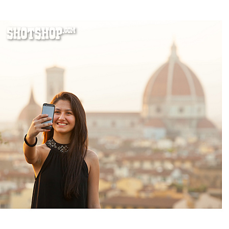 
                Lächeln, Florenz, Touristin, Selfie                   