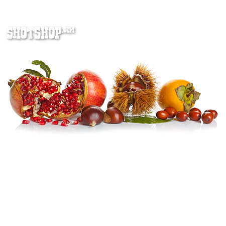 
                Granatapfel, Esskastanie, Herbstfrucht, Chinesische Jujube                   