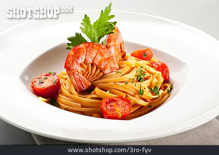 
                Spaghetti, Pasta, Garnele, Angerichtet                   