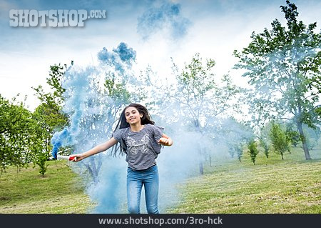 
                Mädchen, Glücklich, Freude, Rauchbombe                   