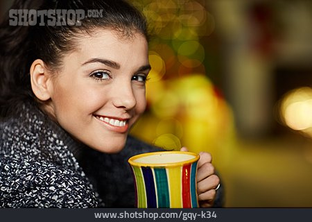 
                Young Woman, Smiling, Hot Drink                   