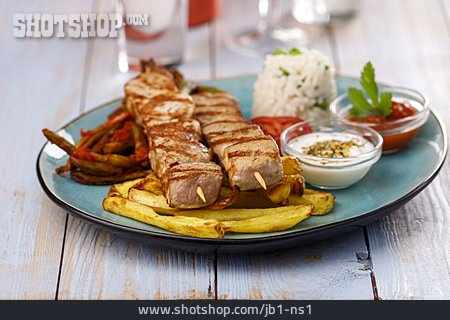 
                Griechische Küche, Mittagessen, Souvlaki                   