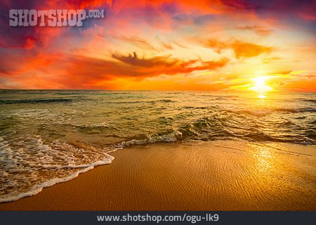 
                Sonnenuntergang, Küste, Ozean, Sri Lanka                   
