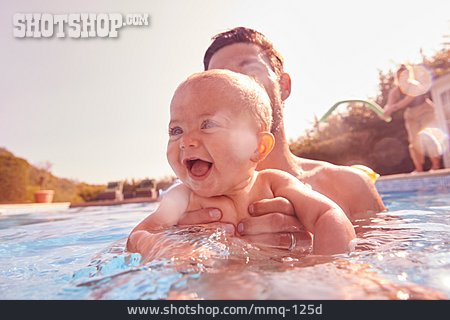 
                Vater, Glücklich, Schwimmen, Pool, Tochter                   