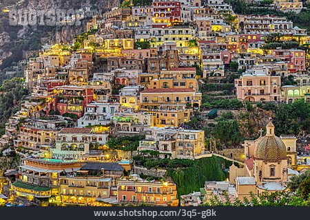 
                Beleuchtung, Amalfi, Amalfiküste, Positano, Klippenort                   