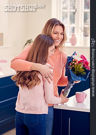 
                Embracing, Love, Surprise, Bouquet, Mothers Day, Daughter                   