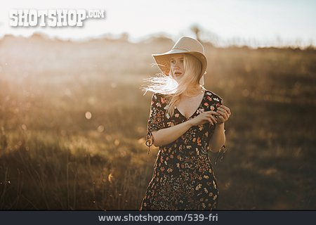 
                Young Woman, Nature, Romantic, Hair Blowing, Dreamy                   