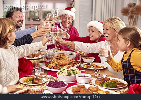 
                Family, Toast, Cheers, Christmas Dinner                   