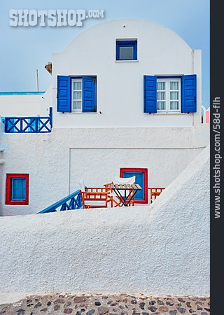 
                Griechisch, Santorin, Hausfassade                   
