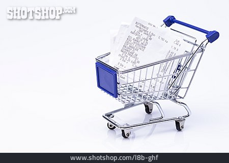 
                Einkaufen, Einkaufswagen, Kassenbon                   