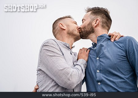
                Mann, Paar, Kuss, Homosexuell                   