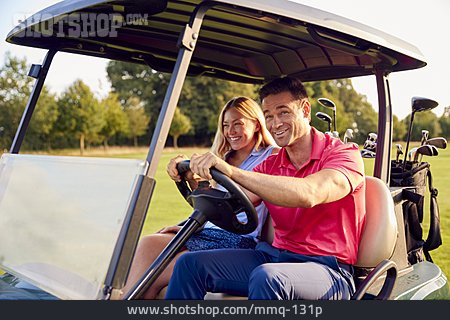 
                Paar, Fahren, Hobby, Golfplatz, Golfmobil                   