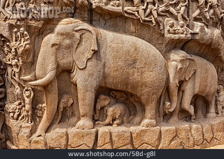 
                Elefant, Steinrelief, Arjuna's Penance                   