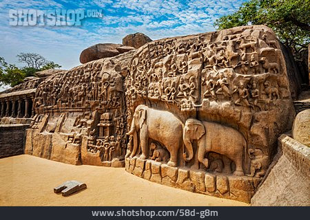 
                Elefant, Steinrelief, Mahabalipuram, Arjuna's Penance                   