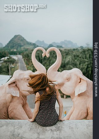 
                Urlaub, Elefant, Thailand, Touristin                   