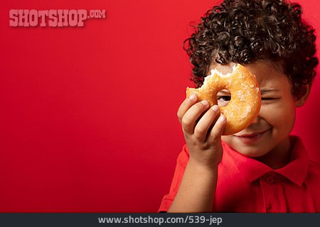 
                Junge, Süßspeise, Durchblick, Donut                   