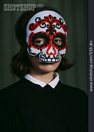 
                Junge Frau, Maske, Día De Muertos                   