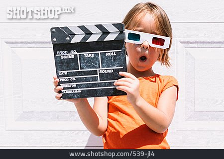
                Mädchen, Filmklappe, 3d-brille, 3d-film                   