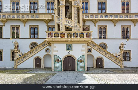 
                Treppenaufgang, Renaissanceschloss, Schloss Hartenfels                   
