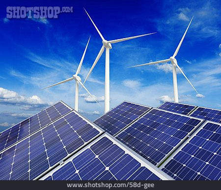 
                Windkraftanlage, Energiequelle, Sonnenkraftwerk                   