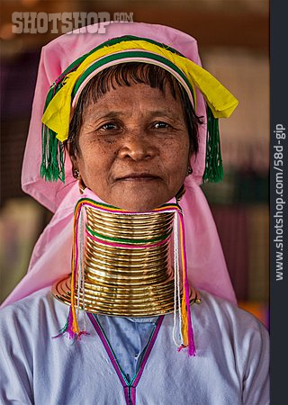 
                Portrait, Halsschmuck, Padaung, Myanmar                   