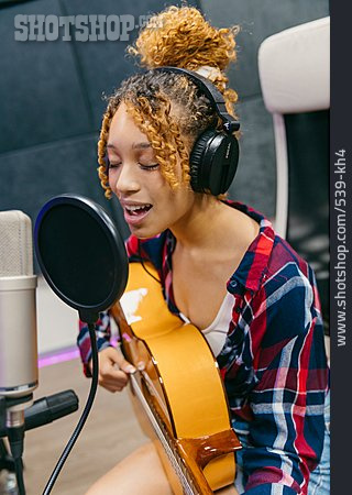 
                Young Woman, Recording, Singing, Sound Studio                   