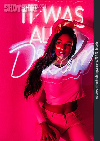 
                Young Woman, Nightlife, Sexy, Neon Light, Neon Writing                   