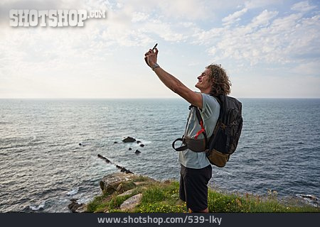 
                Küste, Wanderer, Smartphone, Selfie                   