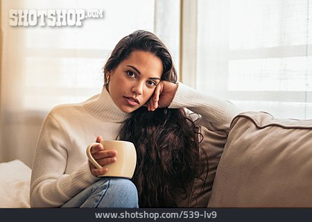 
                Young Woman, Sweater, Relax, Hot Drink                   