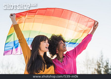 
                Paar, Unbeschwert, Toleranz, Lesbisch, Lgbt, Regenbogenflagge                   