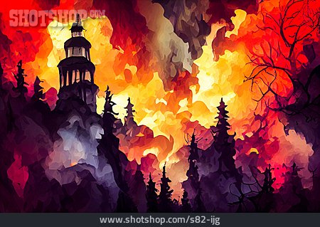 
                Wald, Illustration, Kirchturm, Unheimlich                   