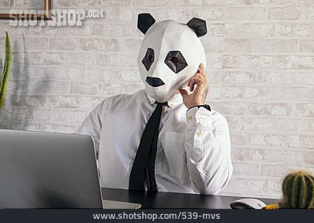 
                Geschäftsmann, Büro, Anonym, Pandabär, Inkognito, Homeoffice                   
