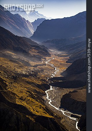 
                Fluss, Gebirgskette, Morgenlicht, Himalaya                   