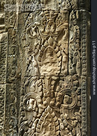 
                Archäologie, Preah Khan, Steinrelief                   