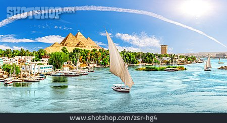 
                Segelboot, Pyramiden, Nil, Assuan                   