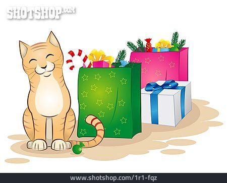 
                Weihnachten, Katze, Geschenk                   
