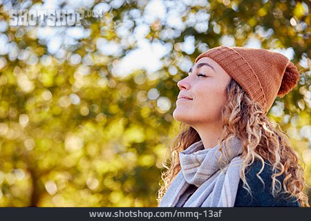 
                Young Woman, Calm, Autumn, Enjoy, Mindfulness                   