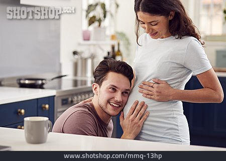 
                Zuhause, Hören, Schwangerschaft, Babybauch                   