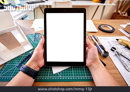 
                Textfreiraum, Bildschirm, Schreibtisch, Architekturbüro, Tablet-pc                   