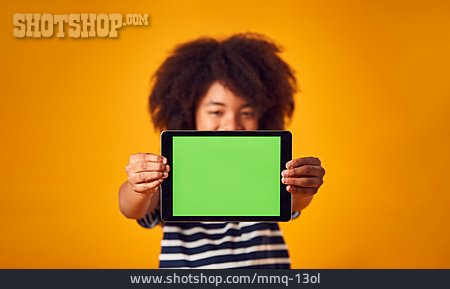 
                Bildschirm, Zeigen, Tablet-pc, Greenscreen, Person Of Color                   