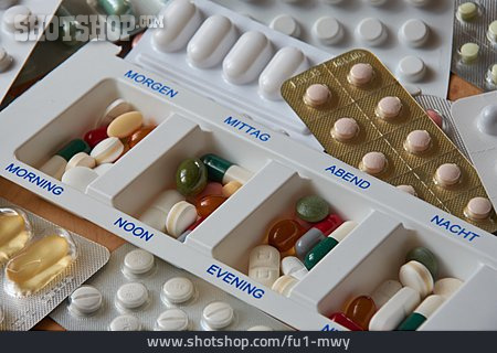 
                Medizin, Dosierung, Tablettenbox, Tageszeit                   