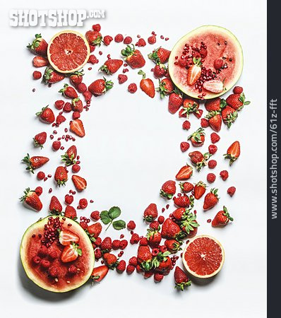 
                Textfreiraum, Granatapfel, Erdbeeren, Melone, Blutorange                   