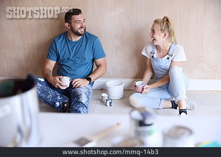 
                Couple, Laughing, Break, Remodeling, New Home                   