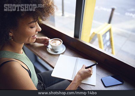 
                Café, Schreiben, Fenster, Notizbuch                   