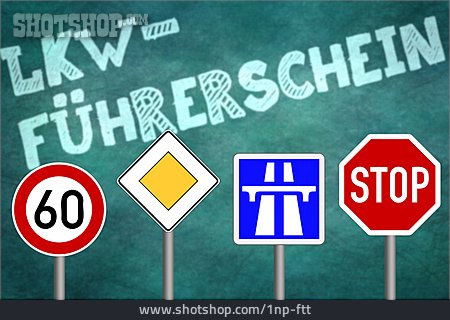 
                Lkw, Verkehrszeichen, Führerschein, Fahrschule                   